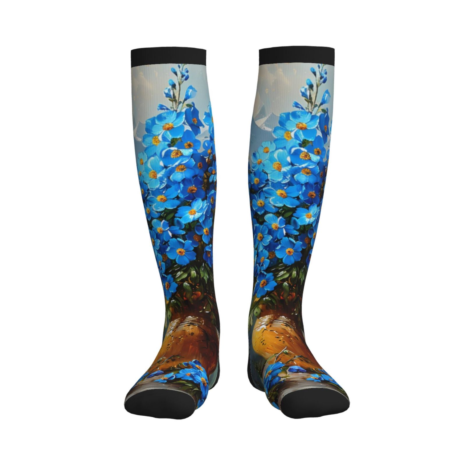 Bixox Mountain Blue Flowers Vase Print Compression Socks,Compression ...