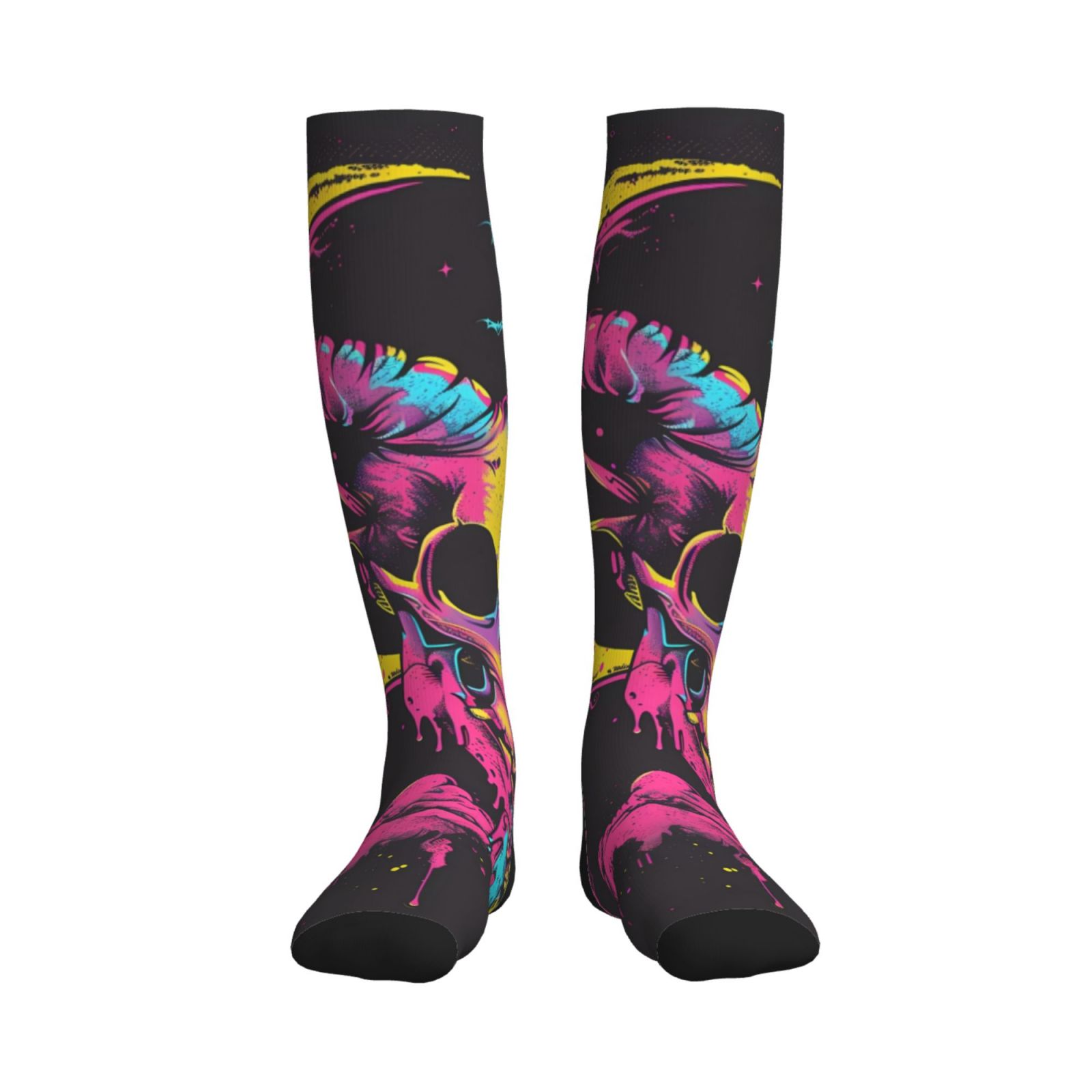 Bixox Neon Gothic Skull Moon Print Compression Socks,Compression Socks ...