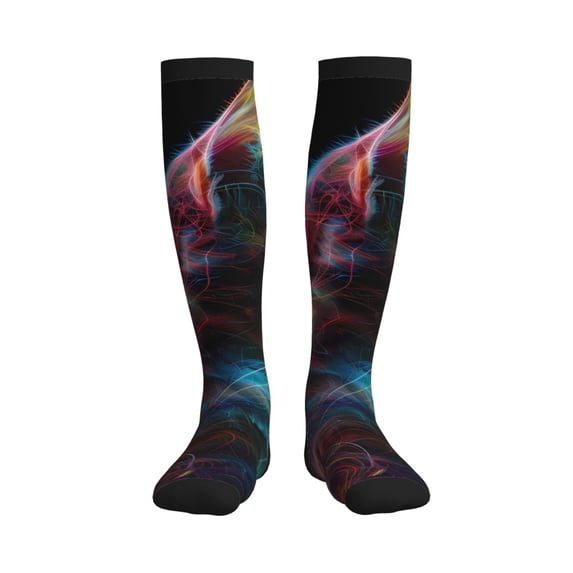 Bixox Neon Spectrum Cat Portrait Print Compression Socks,Compression Socks Women & Men Circulation for Medical,Running,Athletic