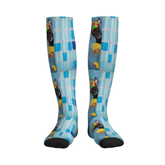 Bixox Prague Ratter Dog in Bathtub Print Compression Socks,Compression Socks Women & Men Circulation for Medical,Running,Athletic