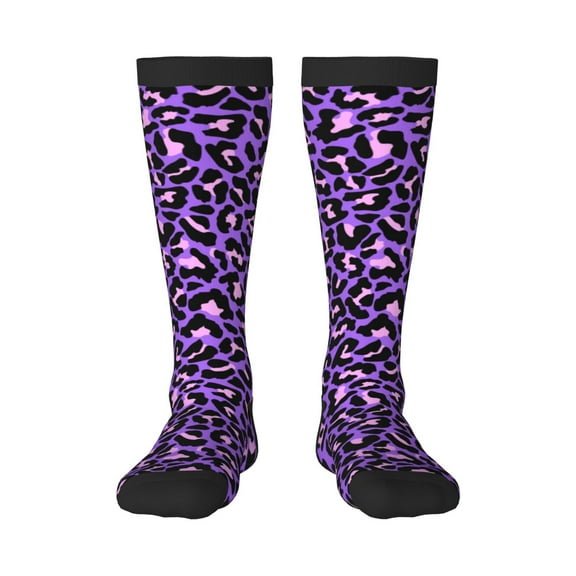 Bixox Purple Leopard Patterned Men's and Women's Knee Socks High Socks Outdoor Sports Socks