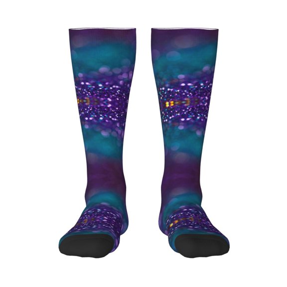 Bixox Purple and Green Glitter Patterned Men's and Women's Knee Socks High Socks Outdoor Sports Socks