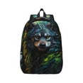 thumbnail image 1 of Bixox Realistic Style Green Fur Wolf Printing Canvas Backpack Lightweight Casual Travel Backpack School Backpack Fits 15.6 Inch Notebook, 1 of 5