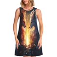 thumbnail image 1 of Bixox Red And White Flame Fox Print Women's Sleeveless A-Line Dress with Pockets, Casual Knee-Length Tank Dress for Summer-Small, 1 of 7