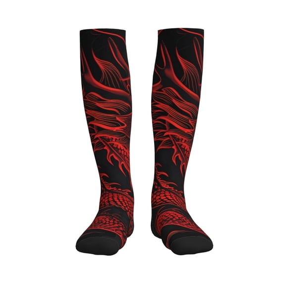 Bixox Red Dragon On Black Print Compression Socks,Compression Socks Women & Men Circulation for Medical,Running,Athletic