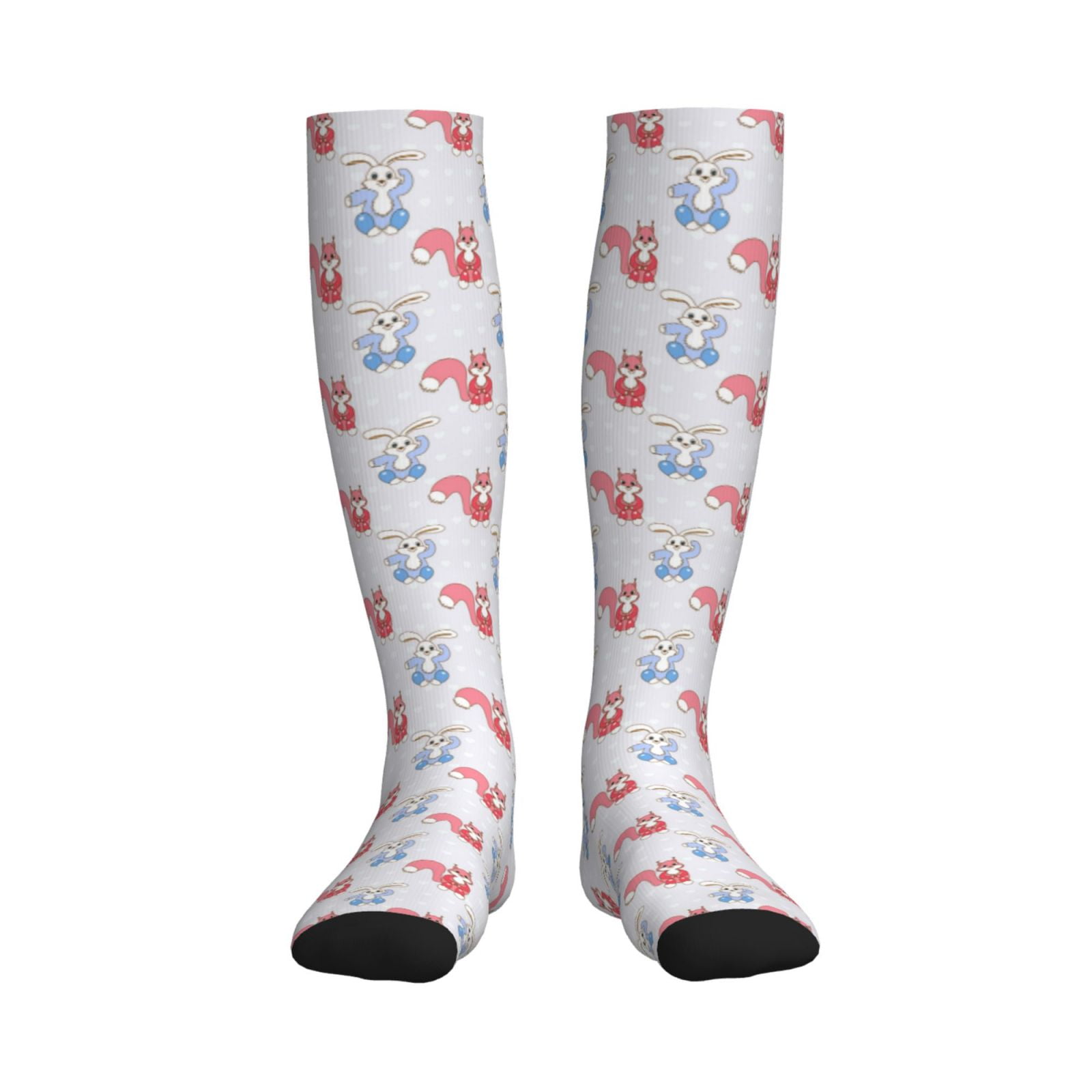 Bixox Red Squirrel And Blue Rabbit Print Compression Socks,Compression ...