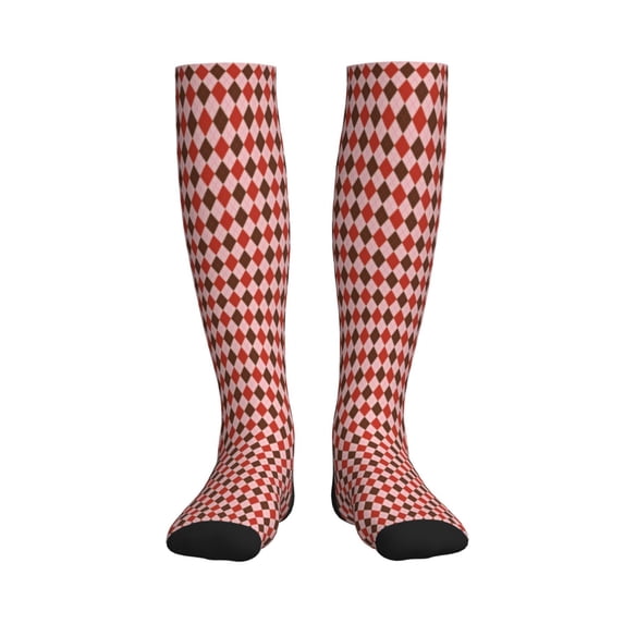 Bixox Red and Brown Squares Print Compression Socks,Compression Socks Women & Men Circulation for Medical,Running,Athletic