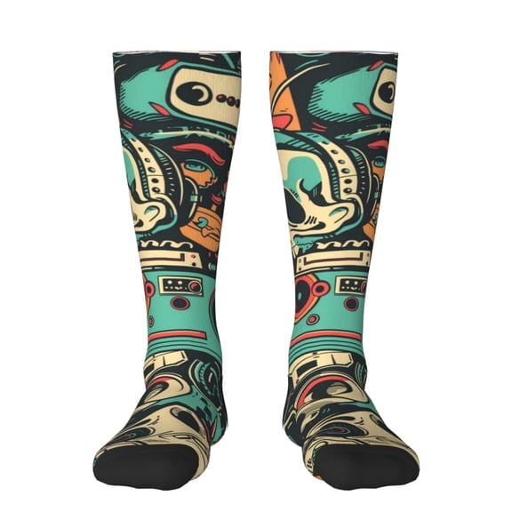 Bixox Retro Pop Art Collage Patterned Men's and Women's Knee Socks High Socks Outdoor Sports Socks