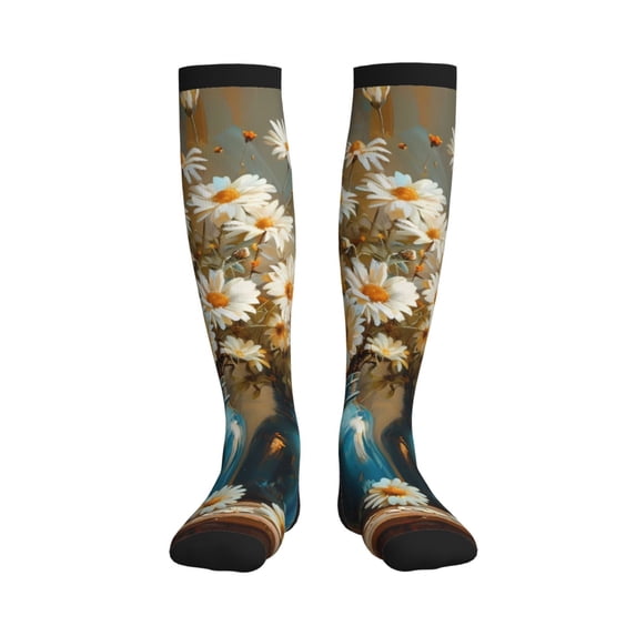 Bixox Rustic Daisy Mason Jars Print Compression Socks,Compression Socks Women & Men Circulation for Medical,Running,Athletic