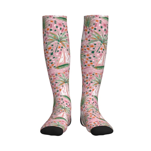 Bixox Sailboats And Palm Tree Print Compression Socks,Compression Socks Women & Men Circulation for Medical,Running,Athletic
