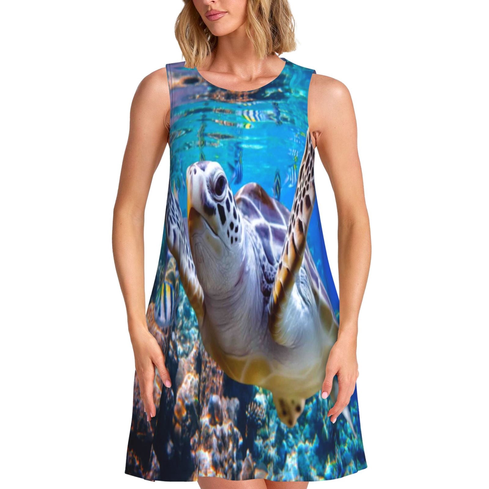 Kids tiered tank dress in sea turtles main image 1