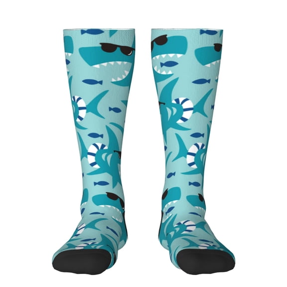 Bixox Shark Wearing Sunglasses Patterned Men's and Women's Knee Socks High Socks Outdoor Sports Socks