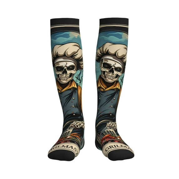 Bixox Skeleton Chef BBQ Scene Print Compression Socks,Compression Socks Women & Men Circulation for Medical,Running,Athletic