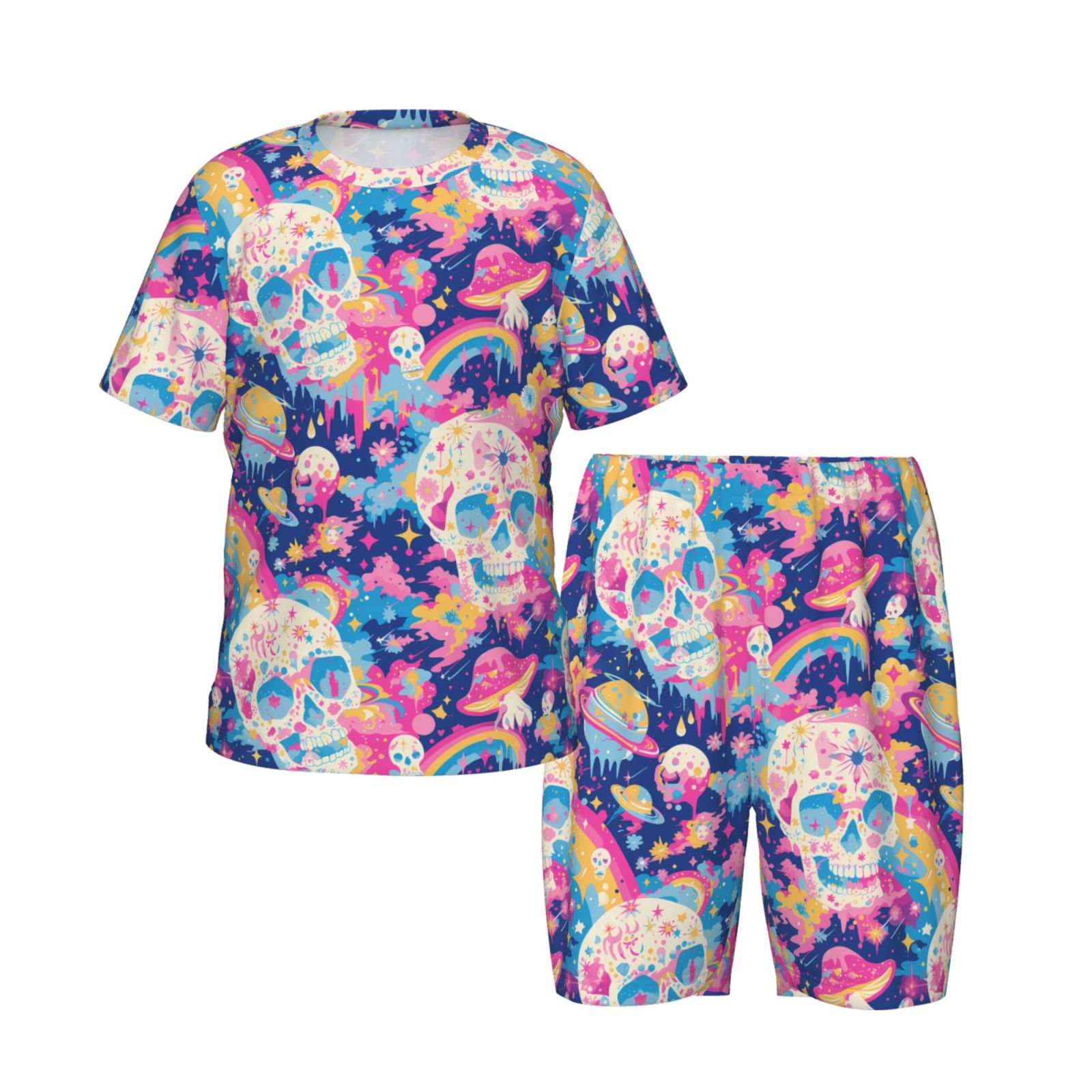 Bixox Skull rainbow color space Pattern children's Summer Short Sleeve