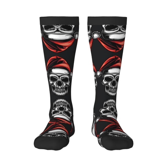 Bixox Skull santa hat Patterned Men's and Women's Knee Socks High Socks Outdoor Sports Socks
