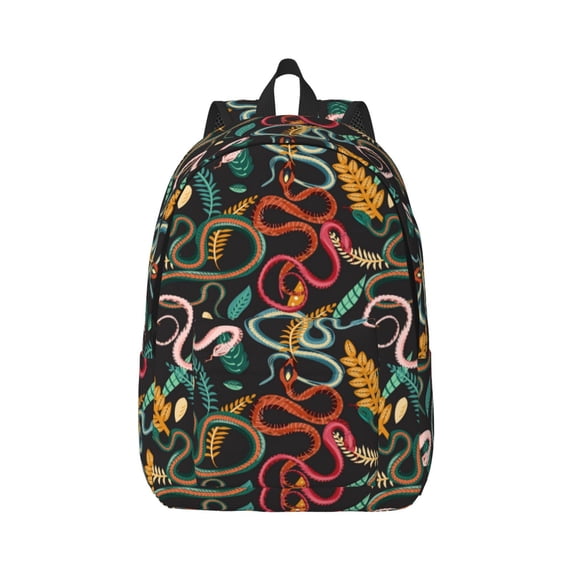 Bixox Snake And Flower Printing Canvas Backpack Lightweight Casual Travel Backpack School Backpack Fits 15.6 Inch Notebook