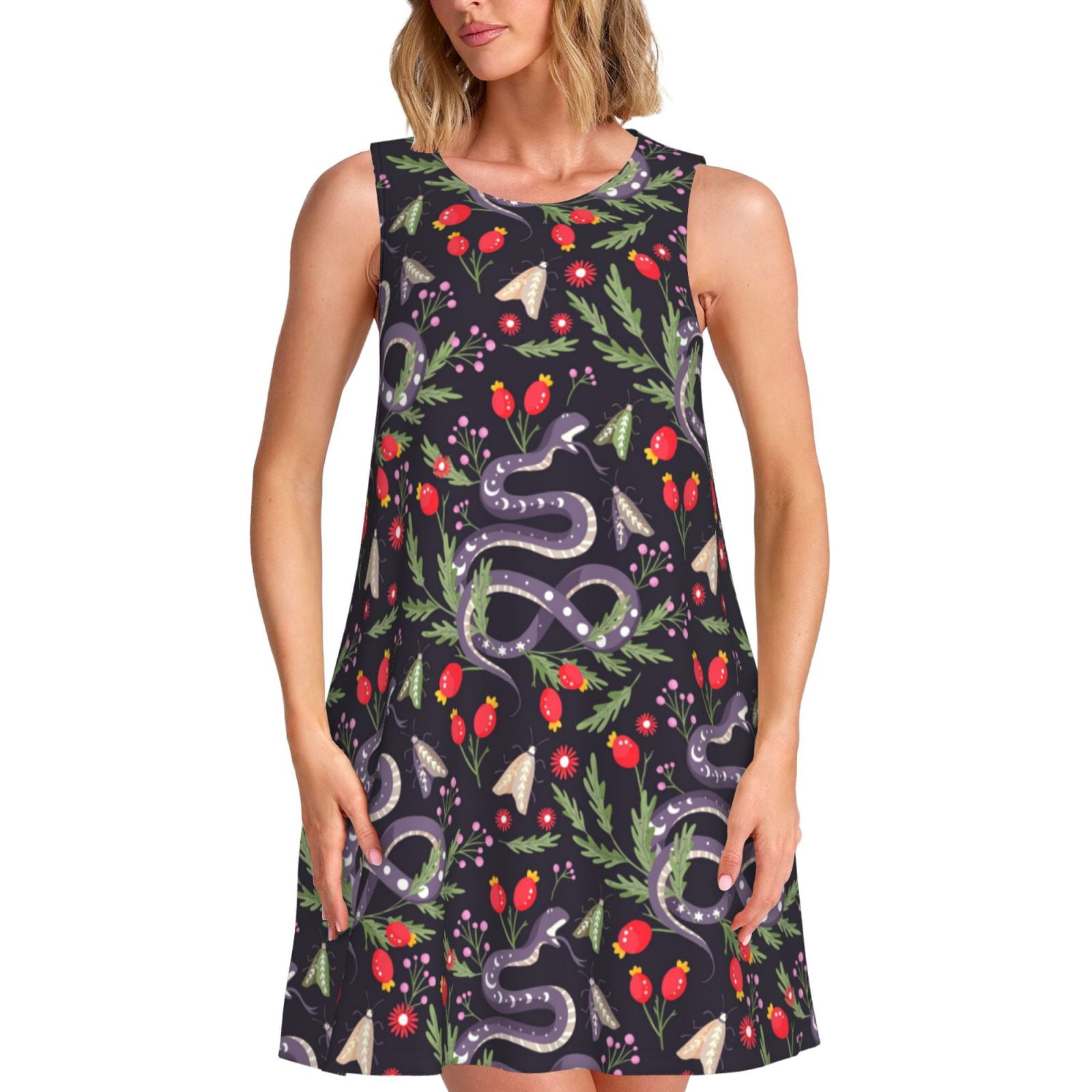 Bixox Snakes And Snake Fruit Print Women's Sleeveless ALine Dress with — free download
