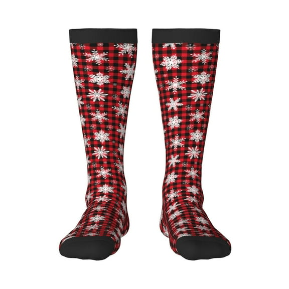 Bixox Snowflake red plaid Patterned Men's and Women's Knee Socks High Socks Outdoor Sports Socks