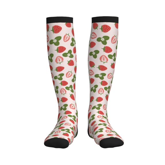 Bixox Strawberries And Leaf Print Compression Socks,Compression Socks Women & Men Circulation for Medical,Running,Athletic