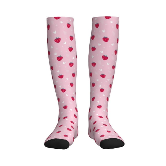 Bixox Strawberry And Heart Print Compression Socks,Compression Socks Women & Men Circulation for Medical,Running,Athletic