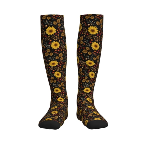 Bixox Sunflowers Leaves Print Compression Socks,Compression Socks Women & Men Circulation for Medical,Running,Athletic