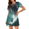 thumbnail image 1 of Bixox Surfing Shark Pattern Women's Nightgown, Soft & Breathable Sleepwear, Round Neck Knee-Length Pajama Dress,Loungewear for Home & Sleep, 1 of 7