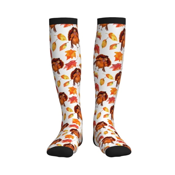 Bixox Thanksgiving Turkey Leaves Print Compression Socks,Compression Socks Women & Men Circulation for Medical,Running,Athletic