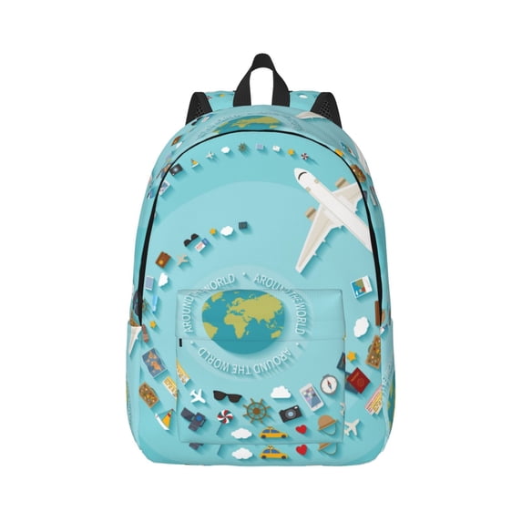 Bixox Travelling on Airplane Printing Canvas Backpack Lightweight Casual Travel Backpack School Backpack Fits 15.6 Inch Notebook