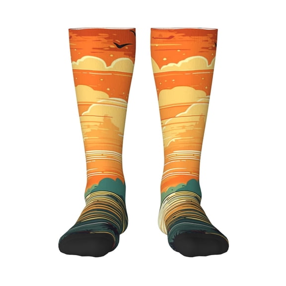 Bixox Tropical Sunset Paradise Patterned Men's and Women's Knee Socks High Socks Outdoor Sports Socks