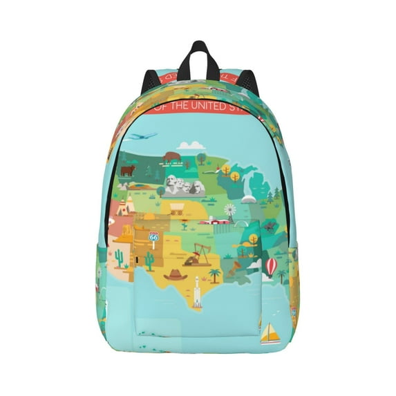 Bixox USA Tourist Map Printing Canvas Backpack Lightweight Casual Travel Backpack School Backpack Fits 15.6 Inch Notebook