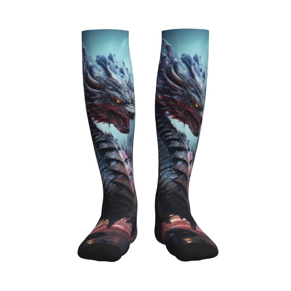 Bixox Urban Mechanical Dragon Print Compression Socks,Compression Socks Women & Men Circulation for Medical,Running,Athletic