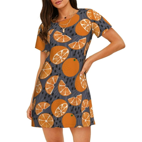 Bixox Various Oranges Pattern Women's Nightgown, Soft & Breathable Sleepwear, Round Neck Knee-Length Pajama Dress,Loungewear for Home & Sleep
