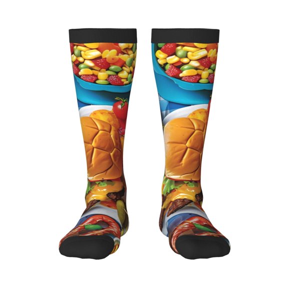 Bixox Vibrant Picnic Food Spread Patterned Men's and Women's Knee Socks High Socks Outdoor Sports Socks