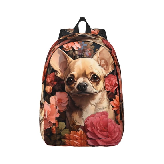 Bixox Vintage Red Flower Chihuahua Printing Canvas Backpack Lightweight Casual Travel Backpack School Backpack Fits 15.6 Inch Notebook