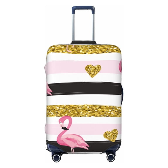 Bixox Washable Gold Glittering Hearts and Flamingos Printed Luggage Cover, Fashion Suitcase Protector Fits for Large luggage