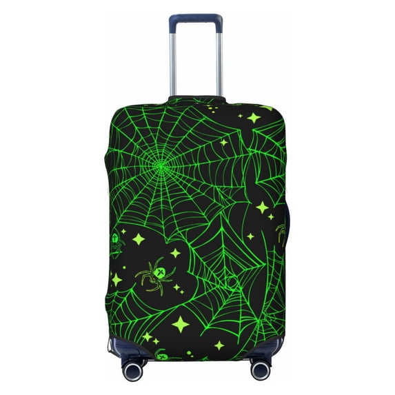Bixox Washable Green Bright Web with Spiders Printed Luggage Cover, Fashion Suitcase Protector Fits for Small luggage