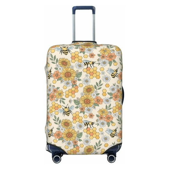 Bixox Washable Hippie Bee Honeycomb Printed Luggage Cover, Fashion Suitcase Protector Fits for Small luggage