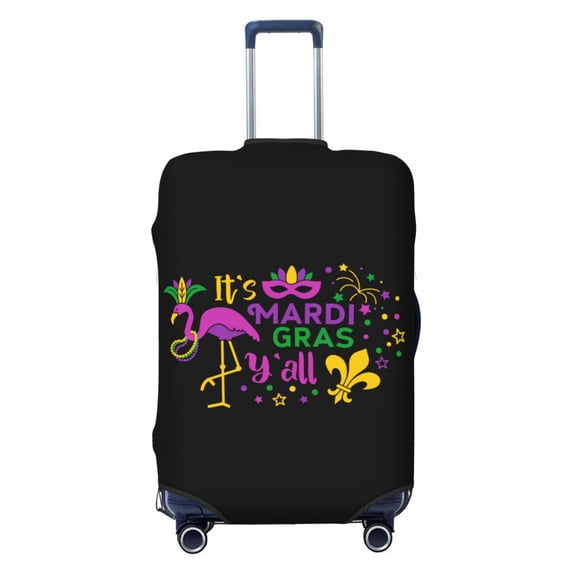 Bixox Washable Mardi Gras with Flamingo Printed Luggage Cover, Fashion Suitcase Protector Fits for Medium luggage