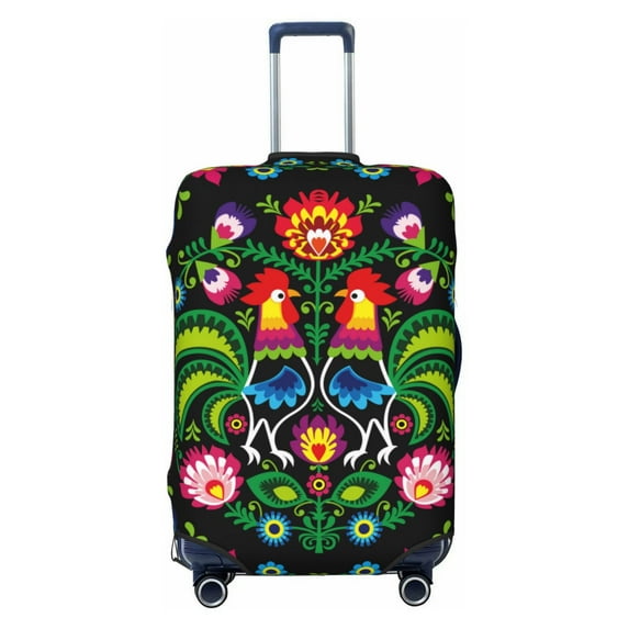 Bixox Washable Roosters and Flowers Printed Luggage Cover, Fashion Suitcase Protector Fits for Medium luggage