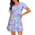 thumbnail image 1 of Bixox Watercolor Sea Shells 1 Pattern Women's Nightgown, Soft & Breathable Sleepwear, Round Neck Knee-Length Pajama Dress,Loungewear for Home & Sleep, 1 of 7