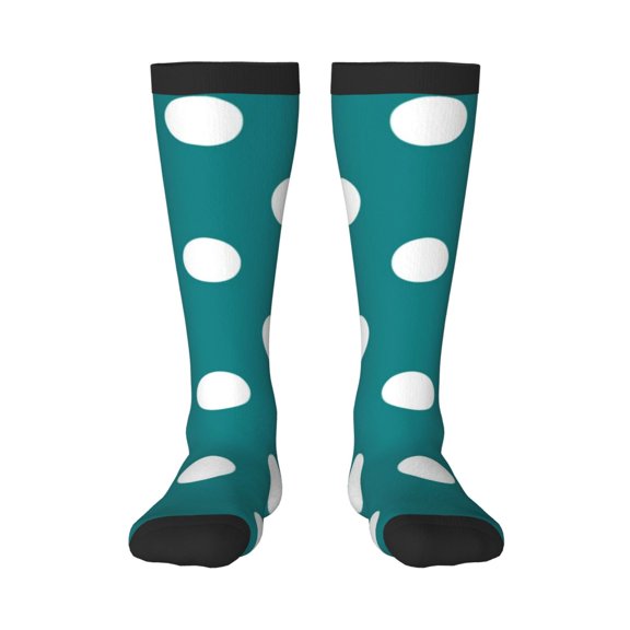 Bixox White Polka Dots With Teal Background Patterned Men's and Women's Knee Socks High Socks Outdoor Sports Socks