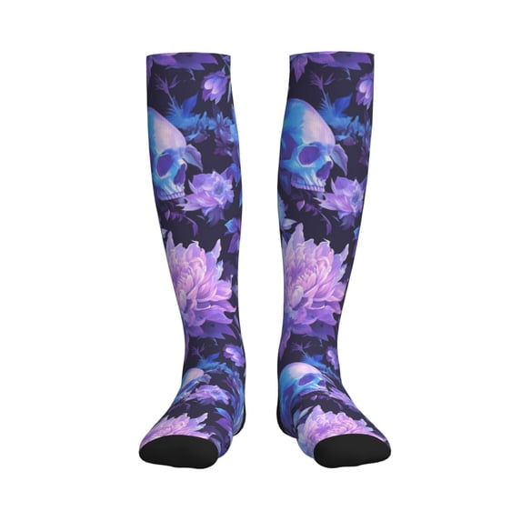 Bixox White Skull Flower Print Compression Socks,Compression Socks Women & Men Circulation for Medical,Running,Athletic