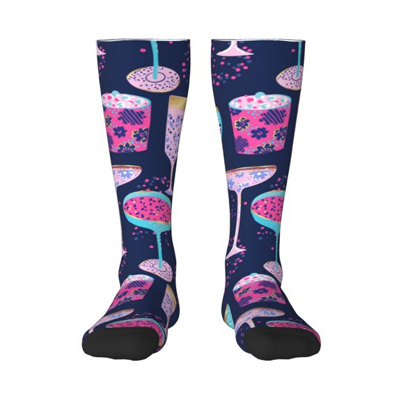 Bixox Wine Glasses And Cocktails Patterned Men's and Women's Knee Socks High Socks Outdoor Sports Socks