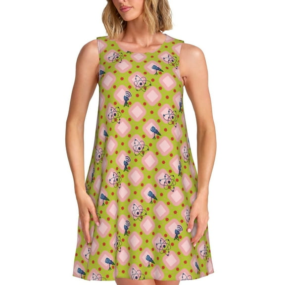Bixox Wireless Antenna Icon1 Print Women's Sleeveless A-Line Dress with Pockets, Casual Knee-Length Tank Dress for Summer-3X-Large