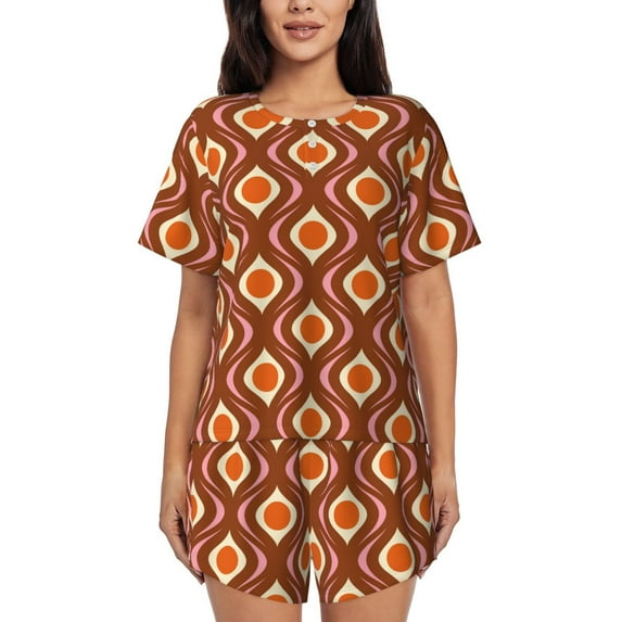 Bixox Women's 70's Retro Printed Pajama Set 2 Piece Lounge Set Top and Shorts Soft Pajamas, Shorts with Pockets