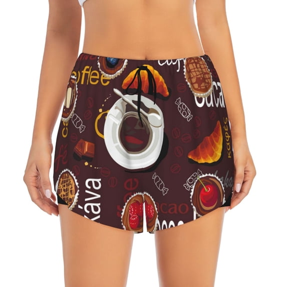 Bixox Women's A Cup Of Black Coffee On A Saucer pattern 2 in 1 Running Shorts - Lightweight Athletic Workout Gym Yoga Shorts Liner with Pockets - X-Large