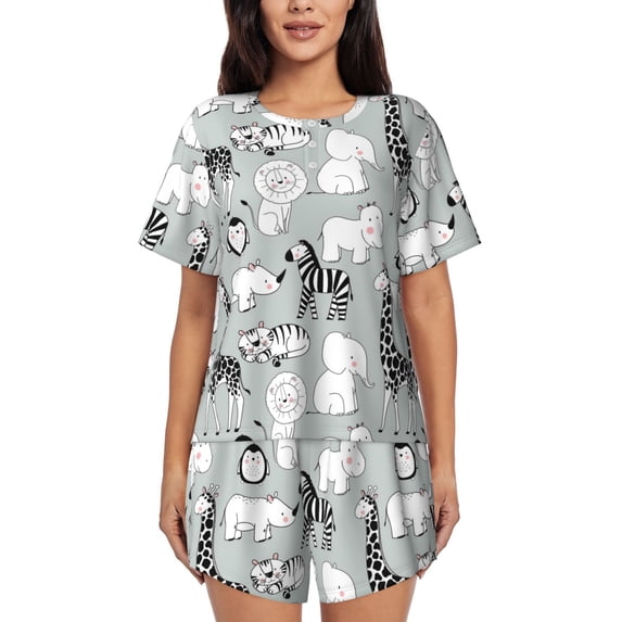 Bixox Women's African Animals Printed Pajama Set 2 Piece Lounge Set Top and Shorts Soft Pajamas, Shorts with Pockets