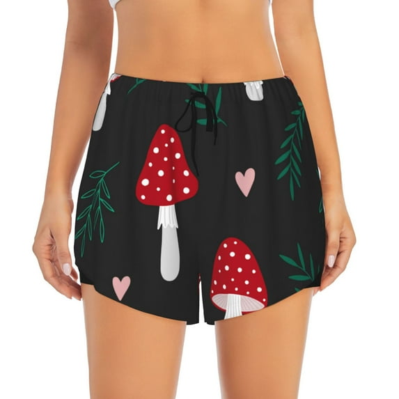 Bixox Women's Amanita Mushroom pattern 2 in 1 Running Shorts - Lightweight Athletic Workout Gym Yoga Shorts Liner with Pockets - X-Large