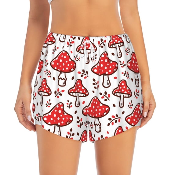 Bixox Women's Amanita Red Mushroom pattern 2 in 1 Running Shorts - Lightweight Athletic Workout Gym Yoga Shorts Liner with Pockets - Medium