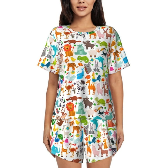 Bixox Women's Animals Printed Pajama Set 2 Piece Lounge Set Top and Shorts Soft Pajamas, Shorts with Pockets